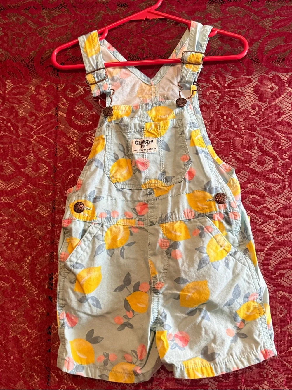 Oshkosh B’gosh Toddler Girls 3T Lemon Floral Print Shortalls Overalls